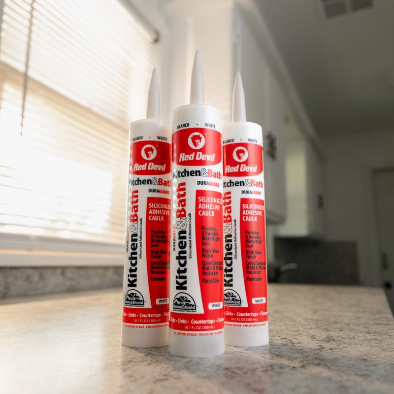 Red Devil 040520 Silicone Acrylic Caulk & Sealant, 100% Waterproof, Paintable, Off-White Caulking for Kitchen, Bathroom, Window, With Duraguard, 5.5 oz, Biscuit, Made in USA - Image 3